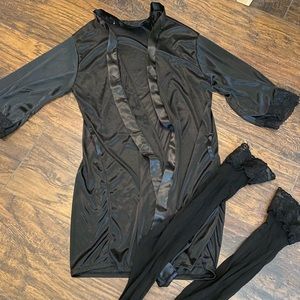 Satin robe + lace thigh highs